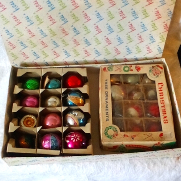 Antique Other - Antique glass blown Christmas balls- ornate set of 24 varied design
